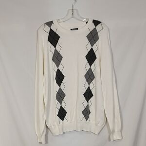 EUC Consensus Men's White Argyle Crewneck Sweater Classic Knit  Size XL Winter